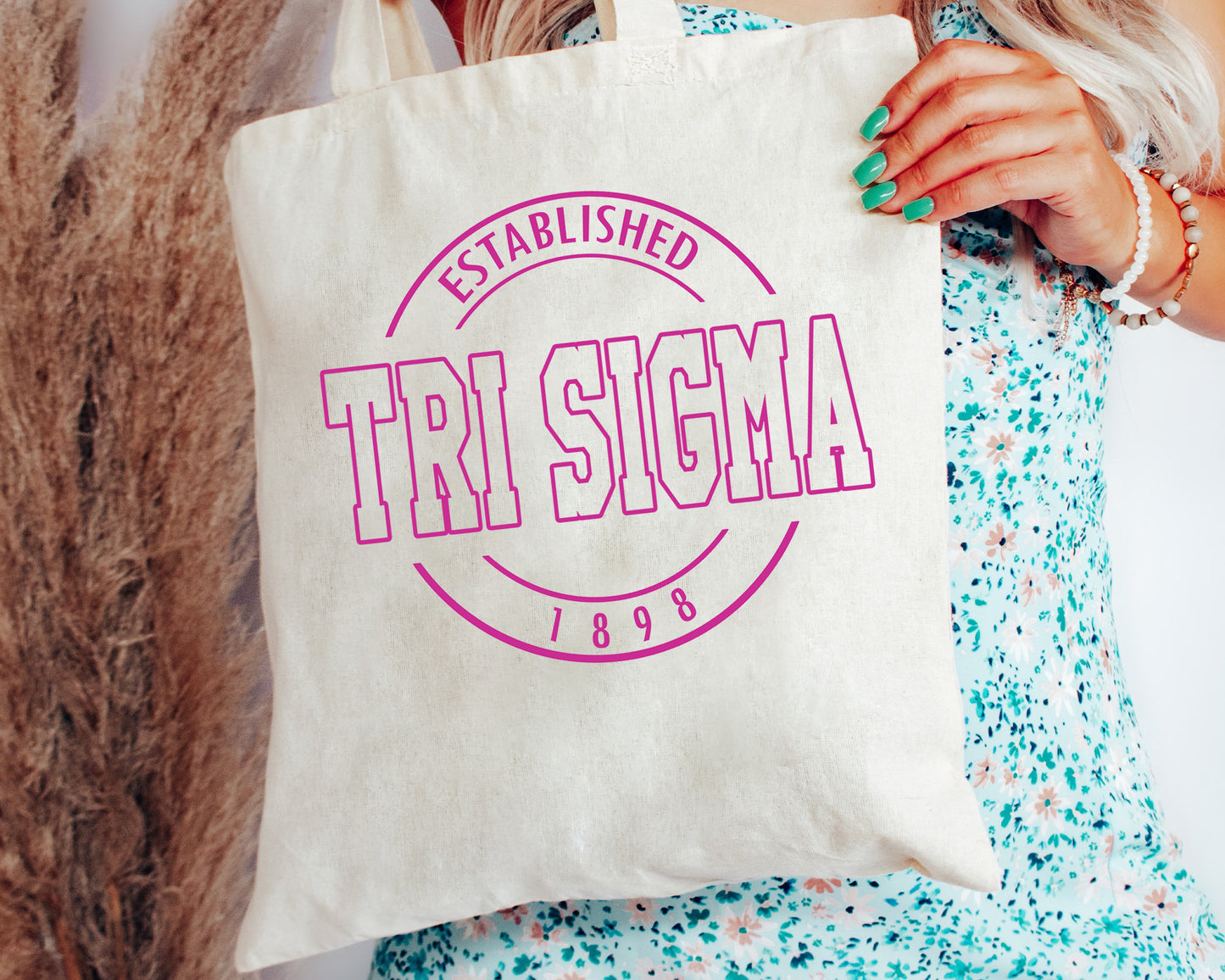 Sigma Sigma Sigma Pink Stamp Sorority Tote Bag _ 34460g