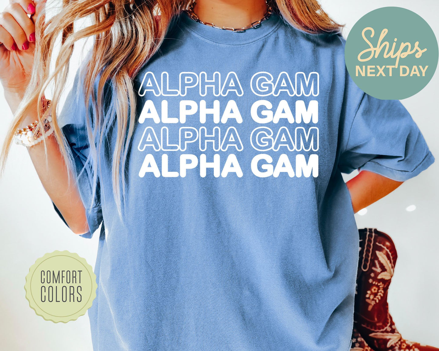Alpha Gamma Delta Bold Bubble Letter Comfort Colors Sorority T-shirt _ 2215g