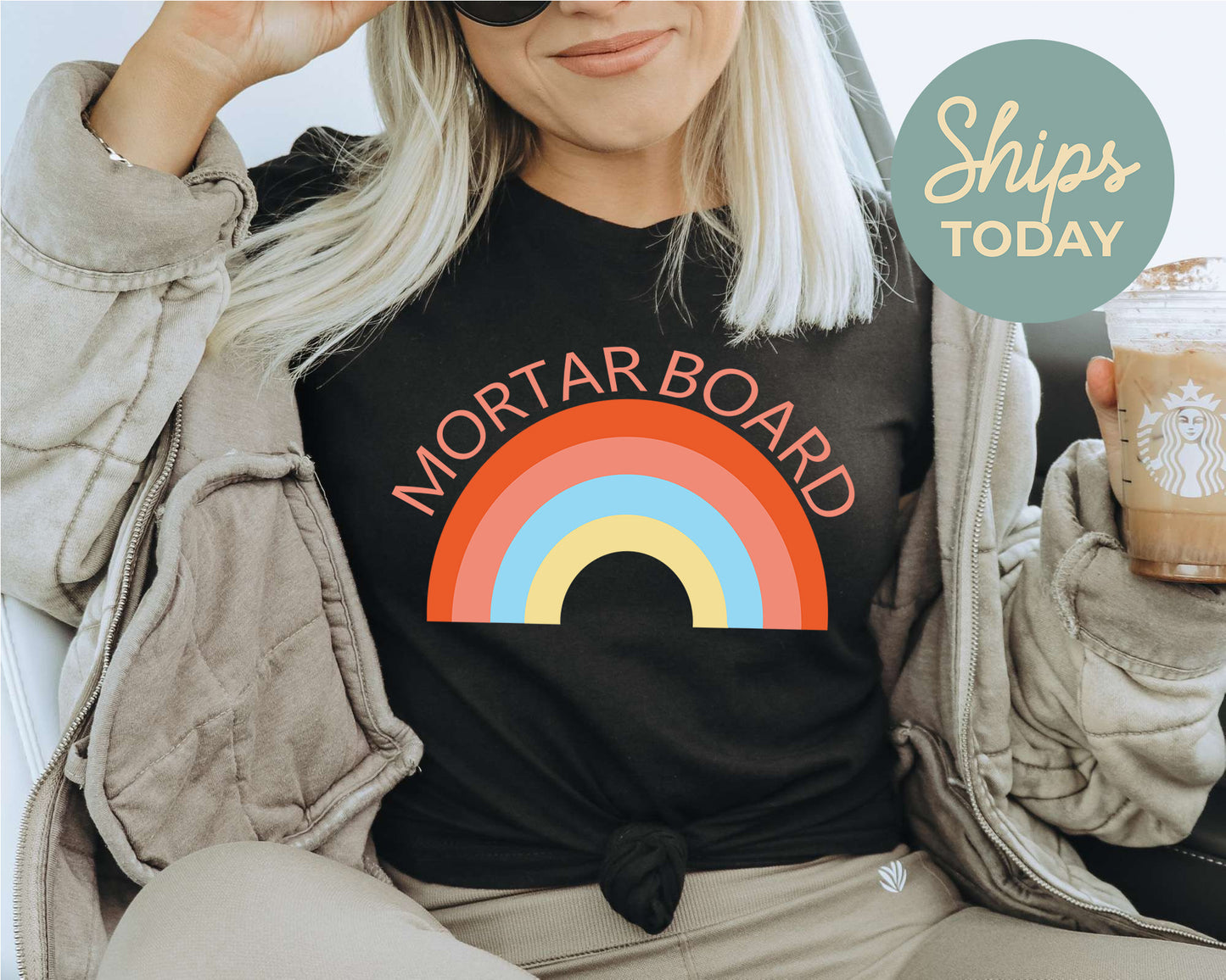 Mortar Board Colorful Rainbow Sorority T-shirt _ 3460g
