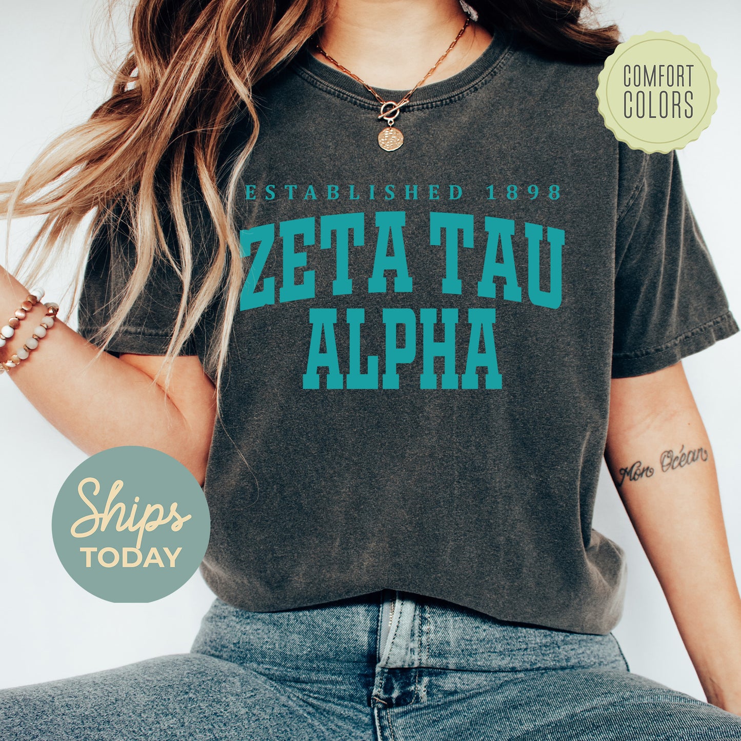 Zeta Tau Alpha Bold Letters Comfort Colors Sorority T-shirt _ 35145g