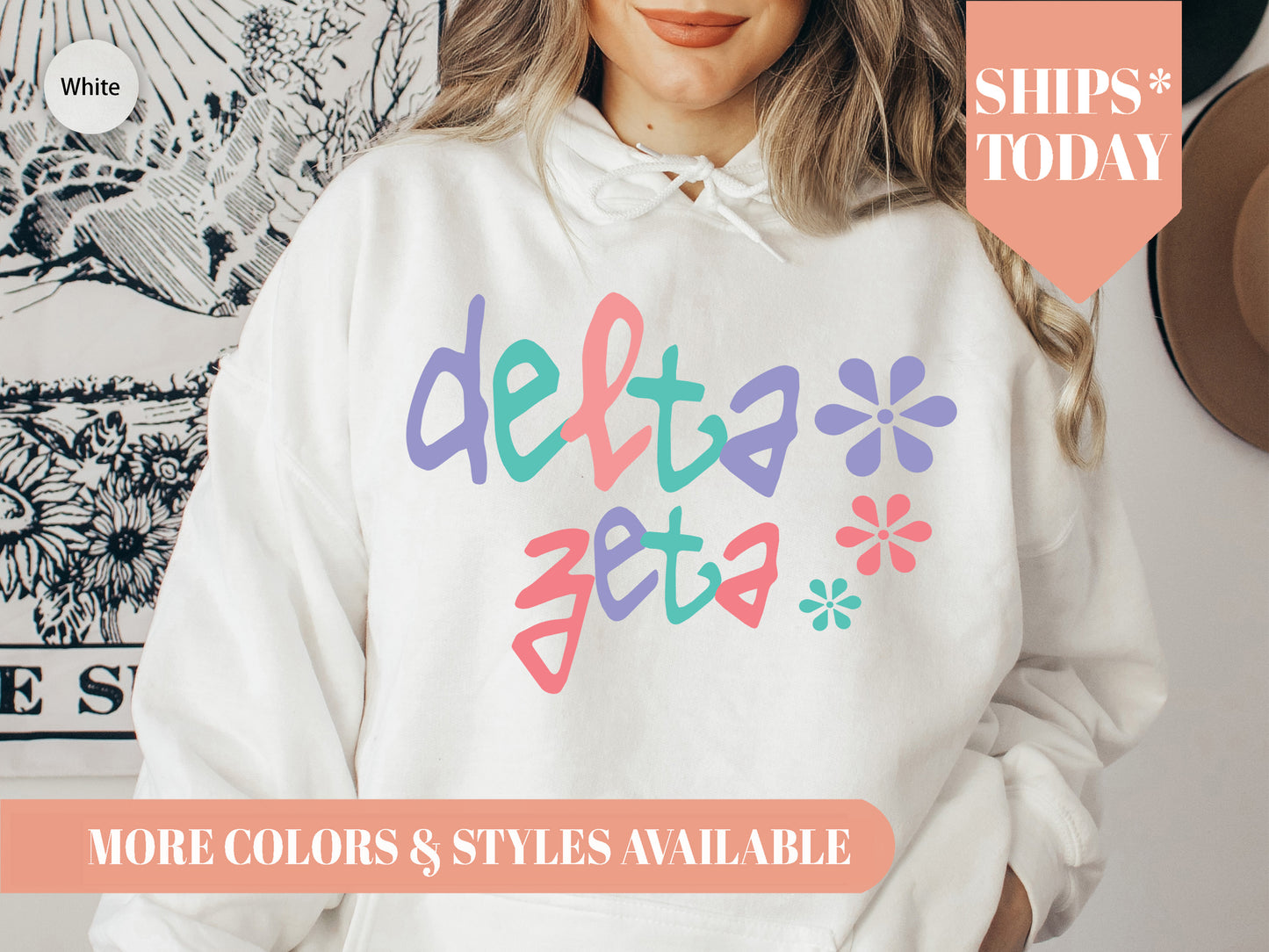 Delta Zeta Colorful Floral Sorority Hoodie _ 2616g