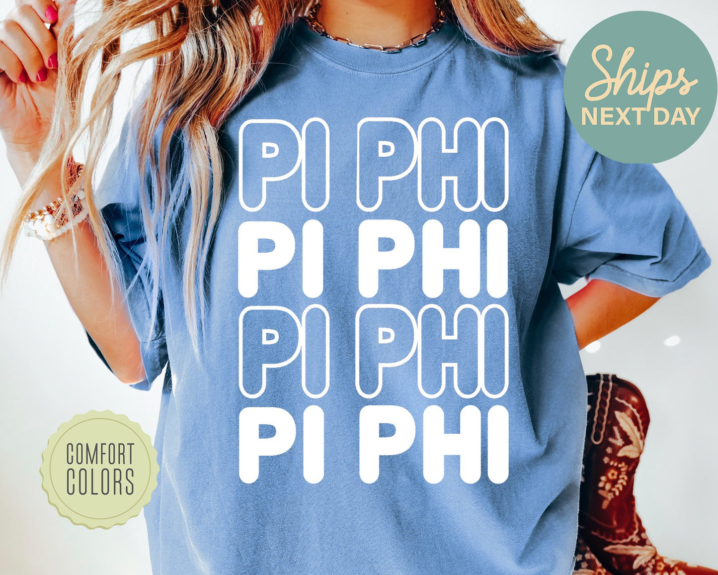 Pi Beta Phi Bold Bubble Letter Comfort Colors Sorority T-shirt _ 2232g