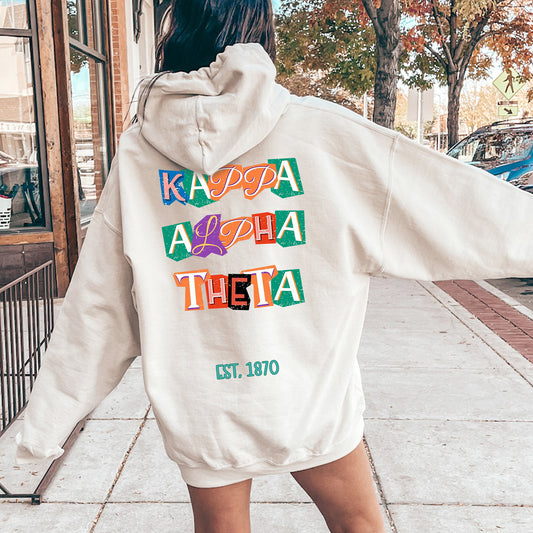 Kappa Alpha Theta Letter Cuts Sorority Hoodie _ 35902g
