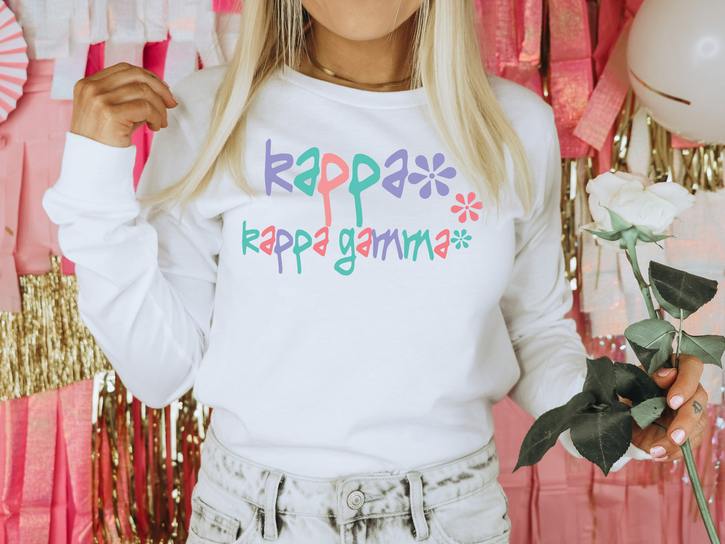 Kappa Kappa Gamma Colorful Floral Sorority Long Sleeve T-shirt _ 2620g