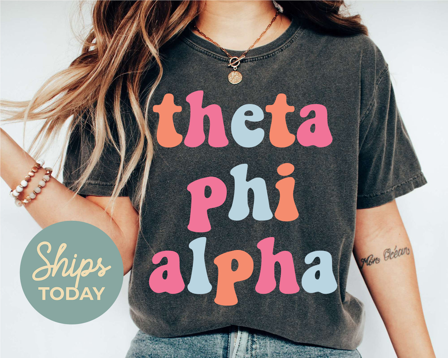 Theta Phi Alpha Vividly Vibrant Sorority T-shirt _ 3173g