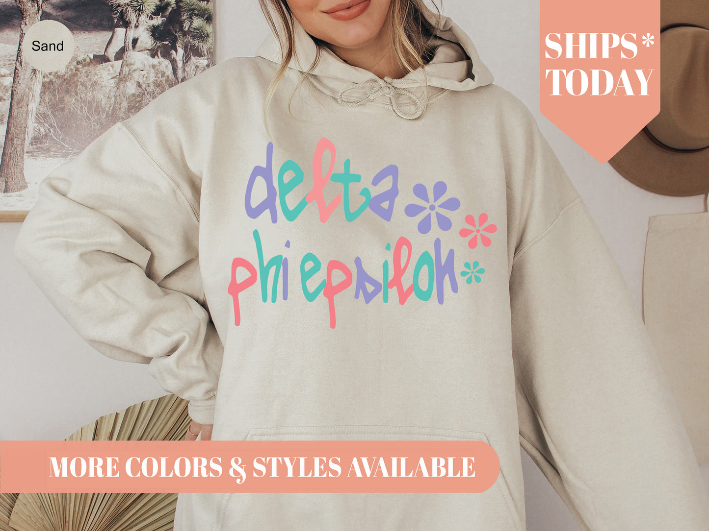 Delta Phi Epsilon Colorful Floral Sorority Hoodie _ 2615g