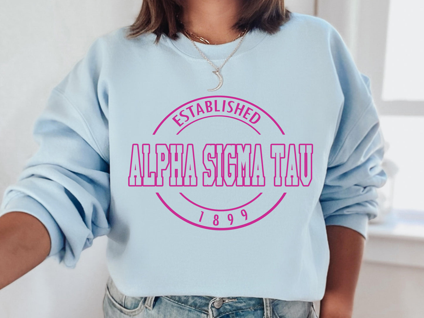 Alpha Sigma Tau Pink Stamp Sorority Sweatshirt _ 58g