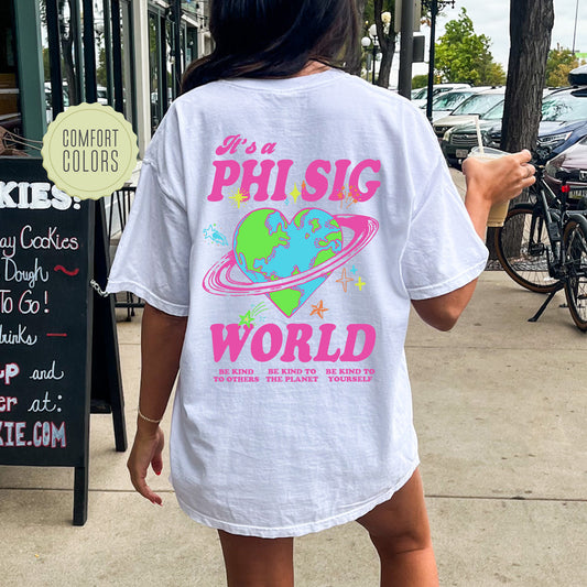 Phi Sigma Sigma Pink Planet Comfort Colors Sorority T-shirt _ 34249g
