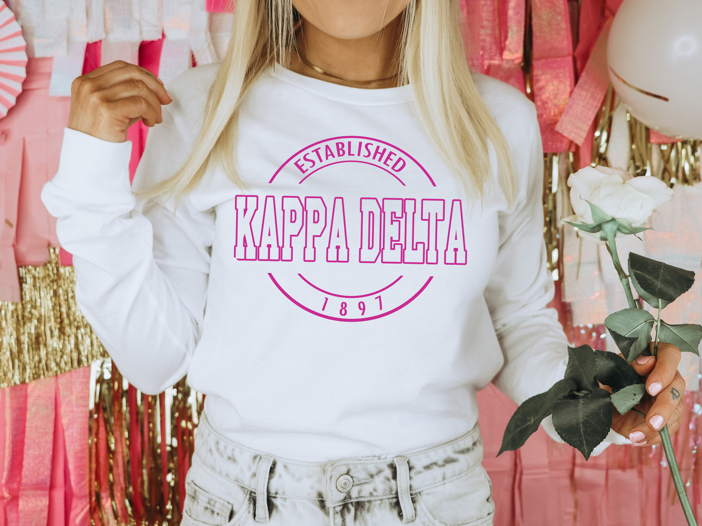 Kappa Delta Pink Stamp Sorority Long Sleeve T-shirt _ 67g