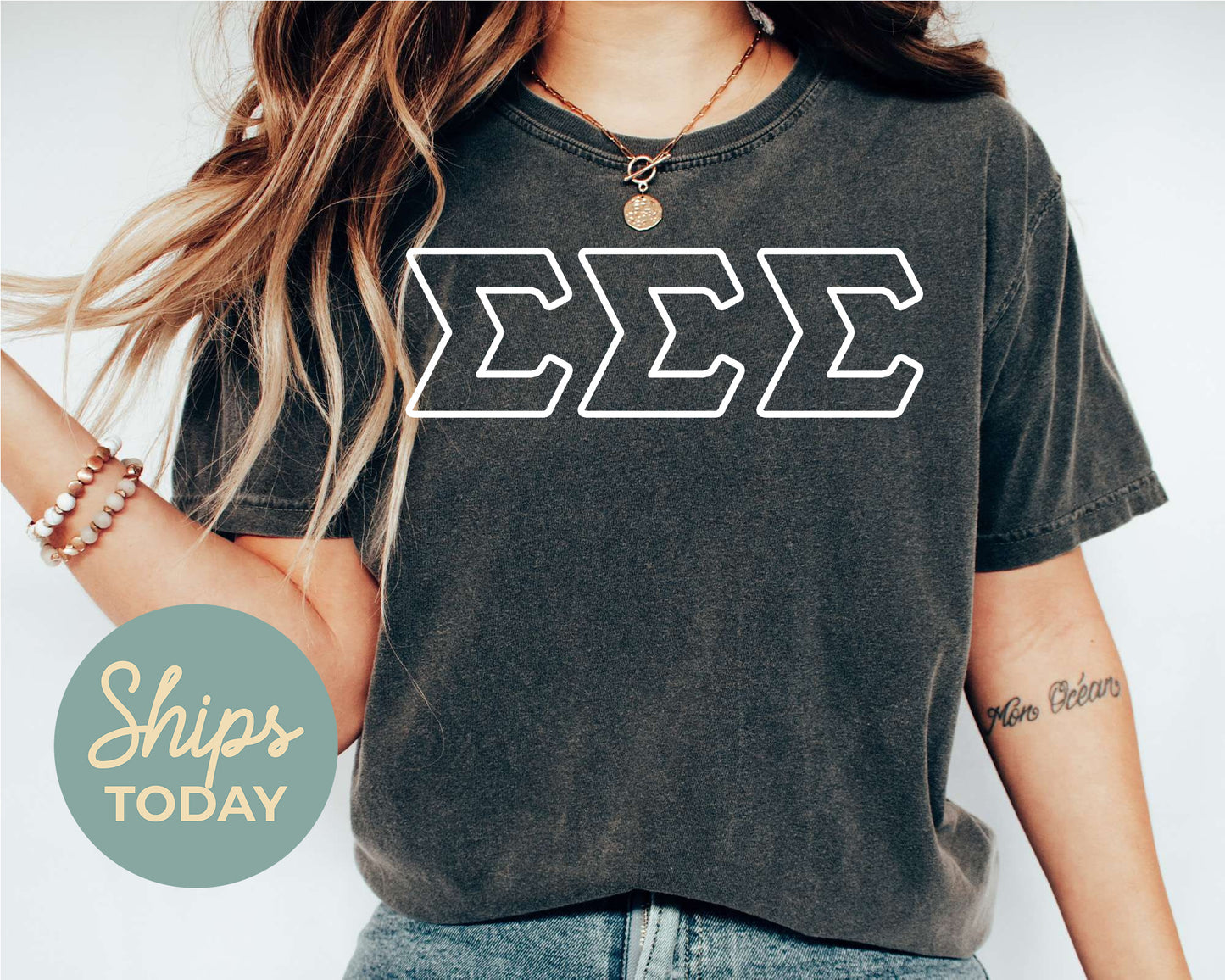 Sigma Sigma Sigma White Letter Outline Sorority T-shirt _ 30814g