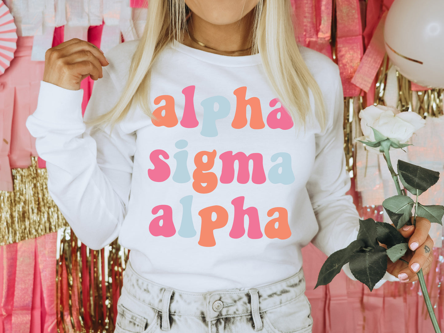 Alpha Sigma Alpha Vividly Vibrant Sorority Long Sleeve T-shirt _ 3155g