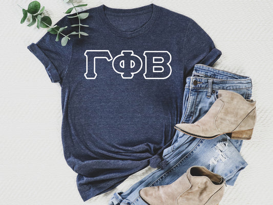 Gamma Phi Beta White Letter Outline Sorority T-shirt _ 30805g