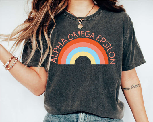 Alpha Omega Epsilon Colorful Rainbow Sorority T-shirt _ 3455g