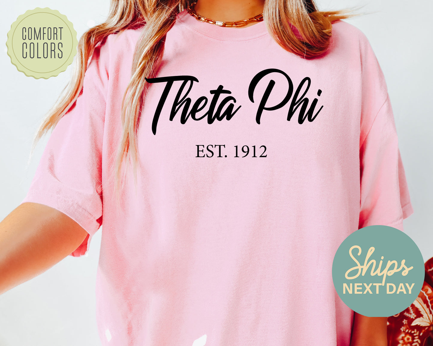 Theta Phi Alpha Black Flowy Comfort Colors Sorority T-shirt _ 101g
