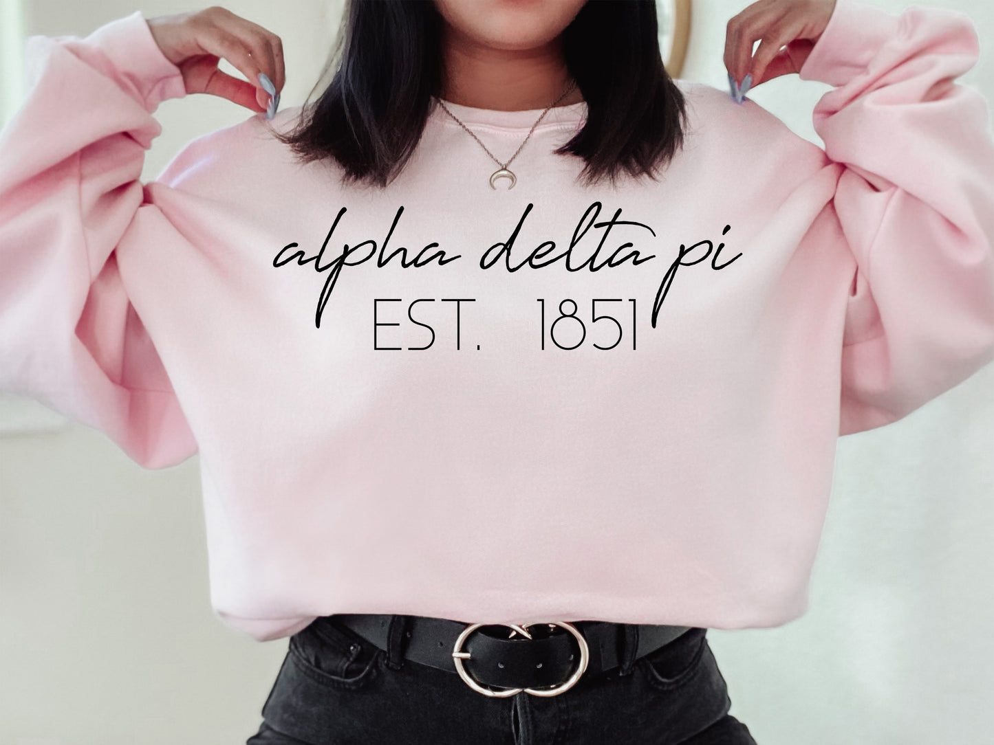 Alpha Delta Pi Black Calligraphy Sorority Sweatshirt _ 2318g