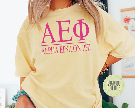 Alpha Epsilon Phi Loud Letters Comfort Colors Sorority T-shirt _ 468g