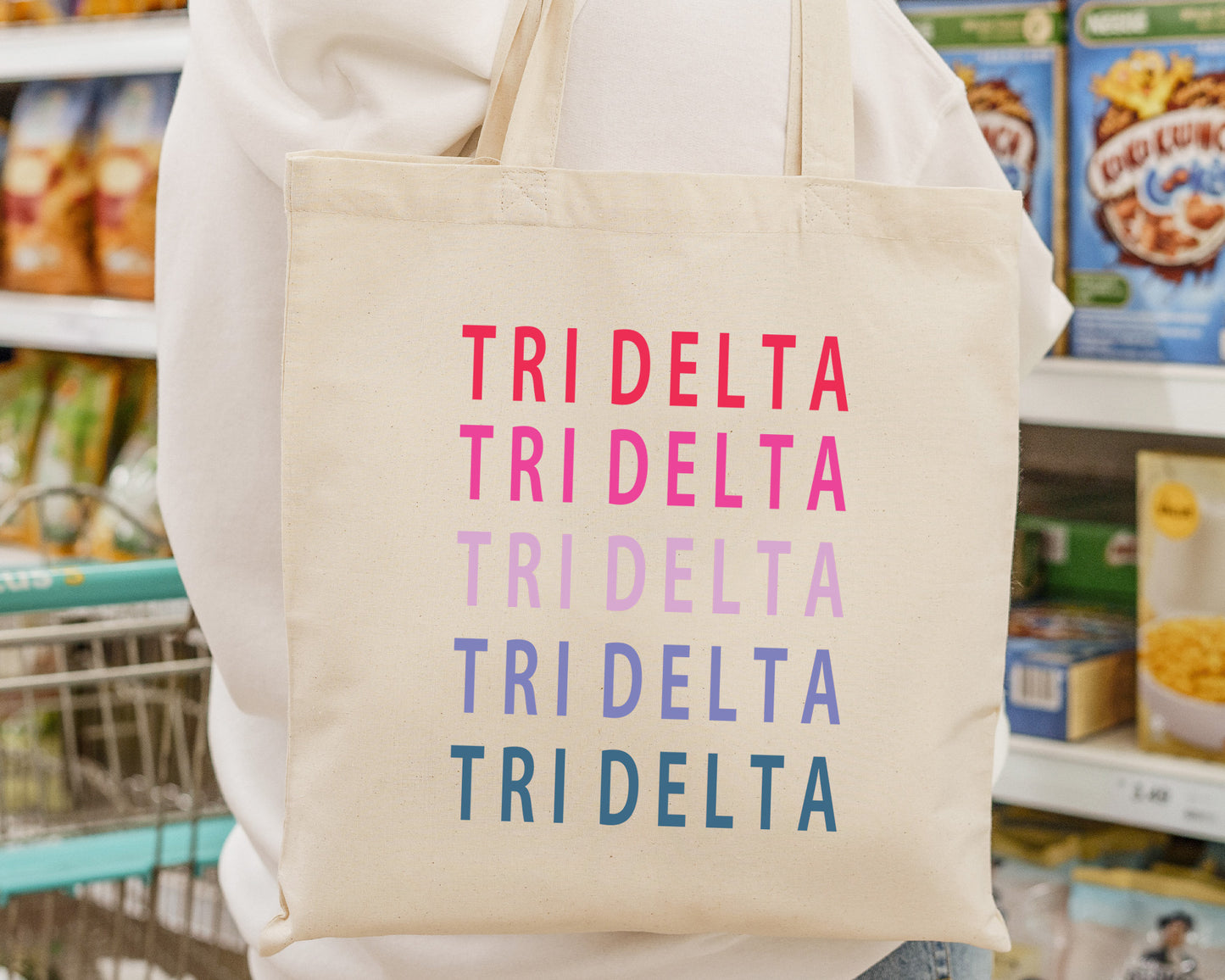 Delta Delta Delta Bright and Stacked Sorority Tote Bag _ 34395g