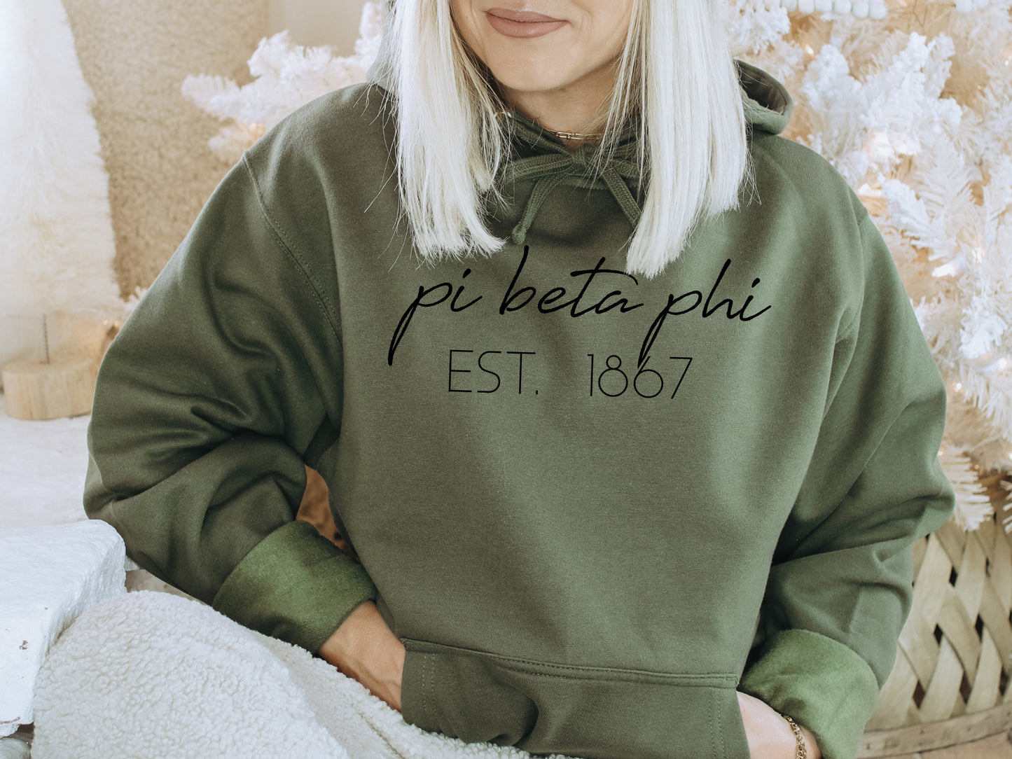 Pi Beta Phi Black Calligraphy Sorority Hoodie _ 2337g