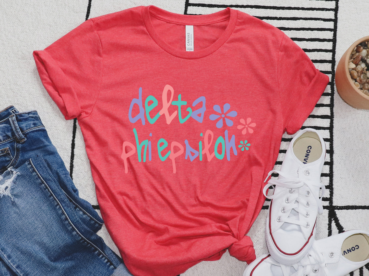Delta Phi Epsilon Colorful Floral Sorority T-shirt _ 2615g