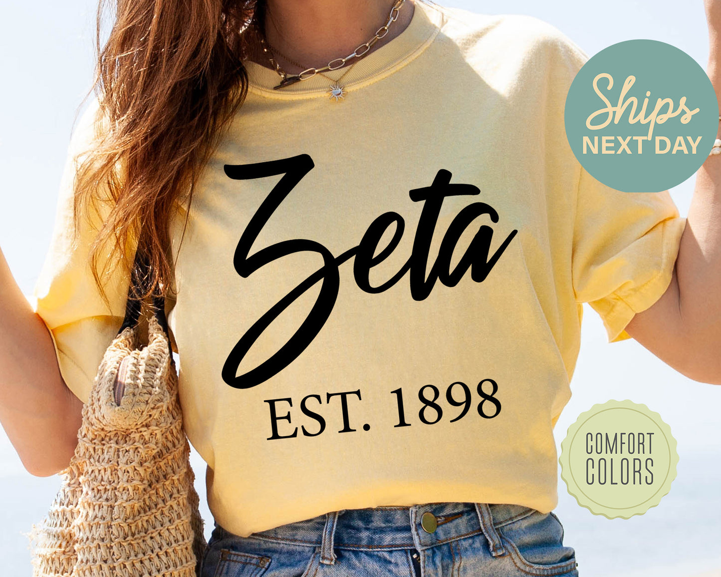 Zeta Tau Alpha Black Flowy Comfort Colors Sorority T-shirt _ 102g