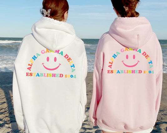 Alpha Gamma Delta Gleaming Smiley Face Sorority Hoodie _ 33053g