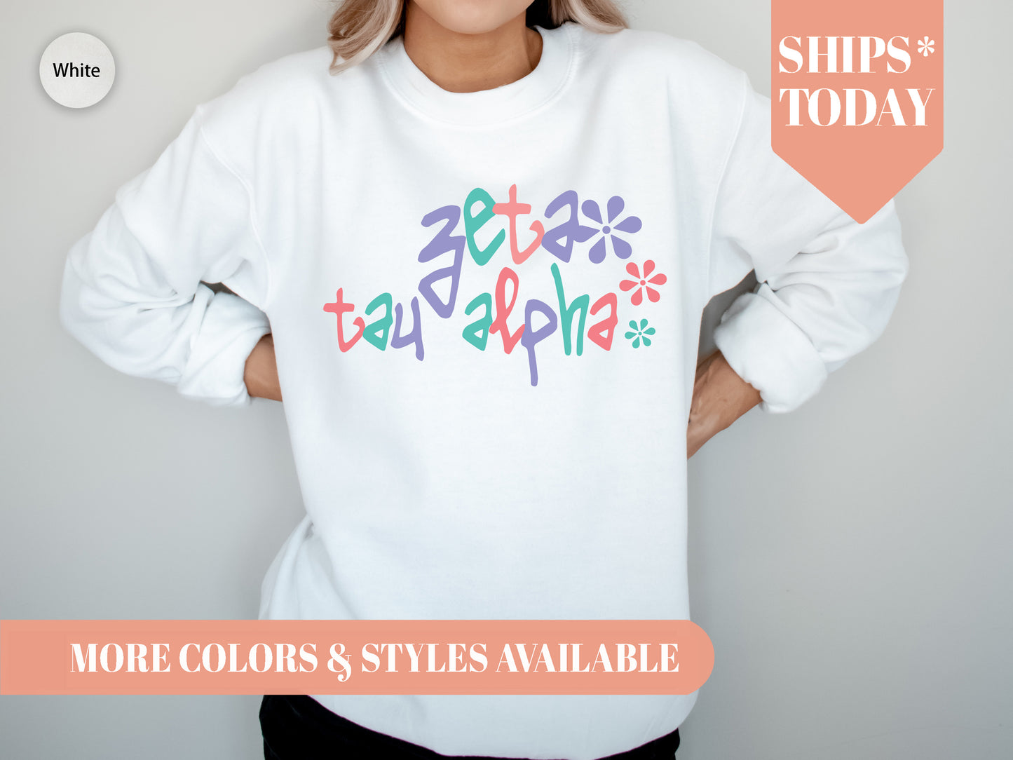 Zeta Tau Alpha Colorful Floral Sorority Sweatshirt _ 2628g