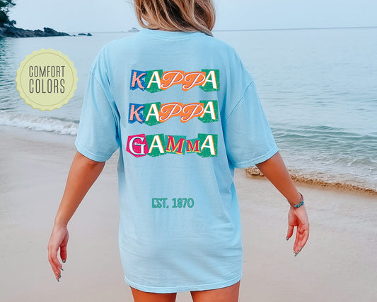 Kappa Kappa Gamma Letter Cuts Comfort Colors Sorority T-shirt _ 35904g