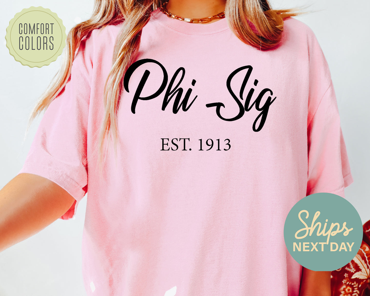 Phi Sigma Sigma Black Flowy Comfort Colors Sorority T-shirt _ 96g
