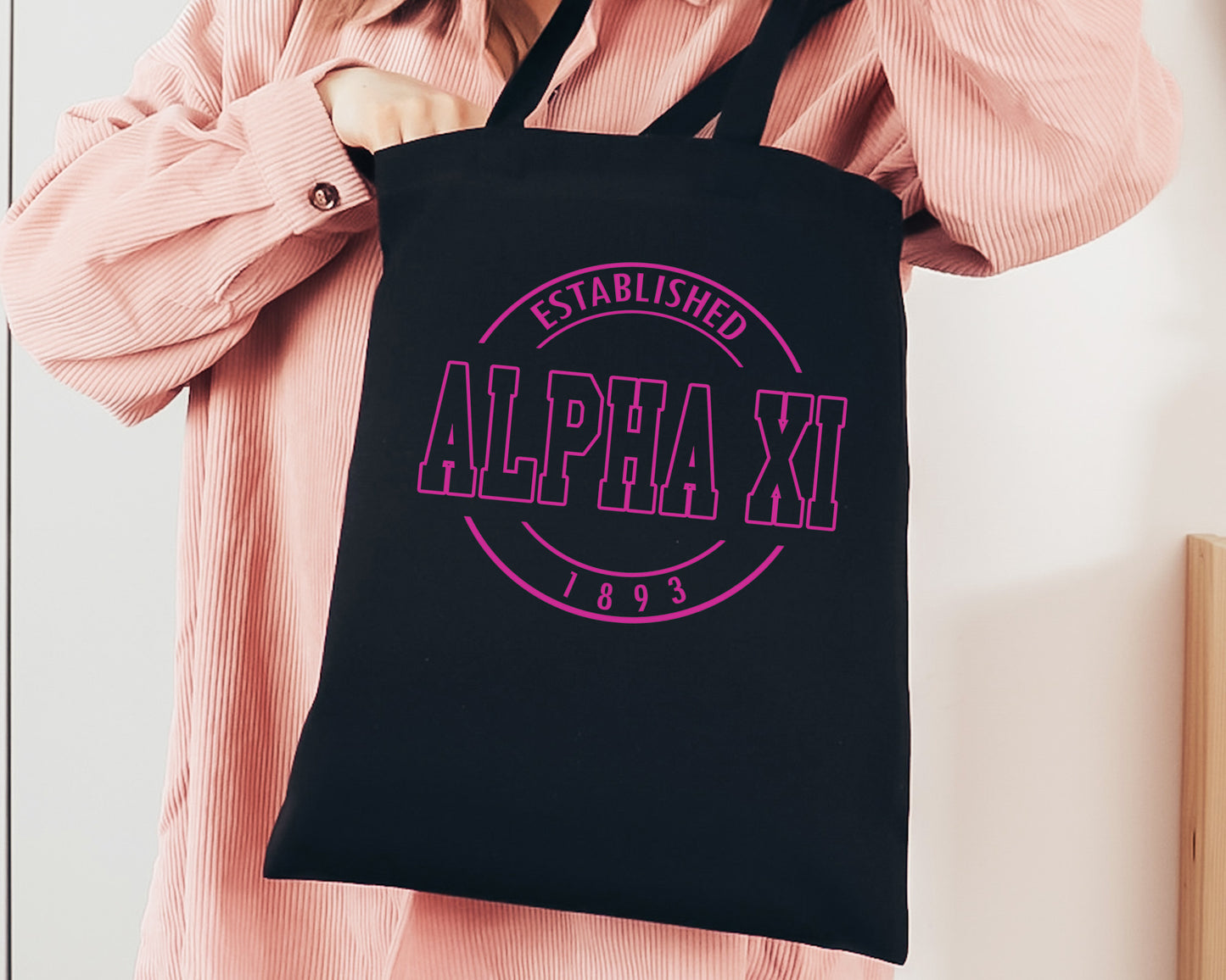 Alpha Xi Delta Pink Stamp Sorority Tote Bag _ 34445g