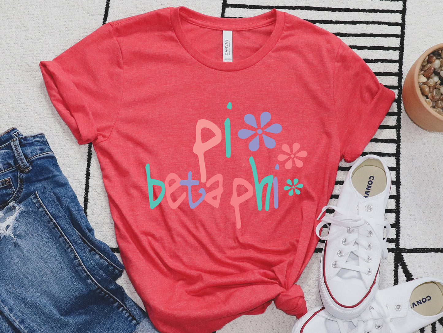 Pi Beta Phi Colorful Floral Sorority T-shirt _ 2623g