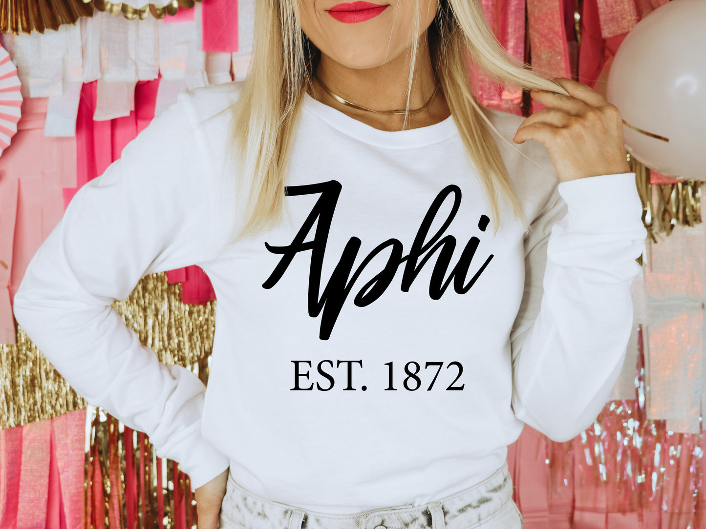 Alpha Phi Black Flowy Sorority Long Sleeve T-shirt _ 82g