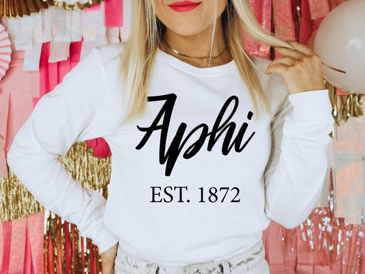 Alpha Phi Black Flowy Sorority Long Sleeve T-shirt _ 82g