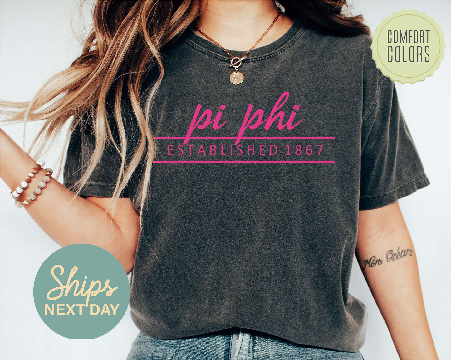 Pi Beta Phi All Pink Comfort Colors Sorority T-shirt _ 772g