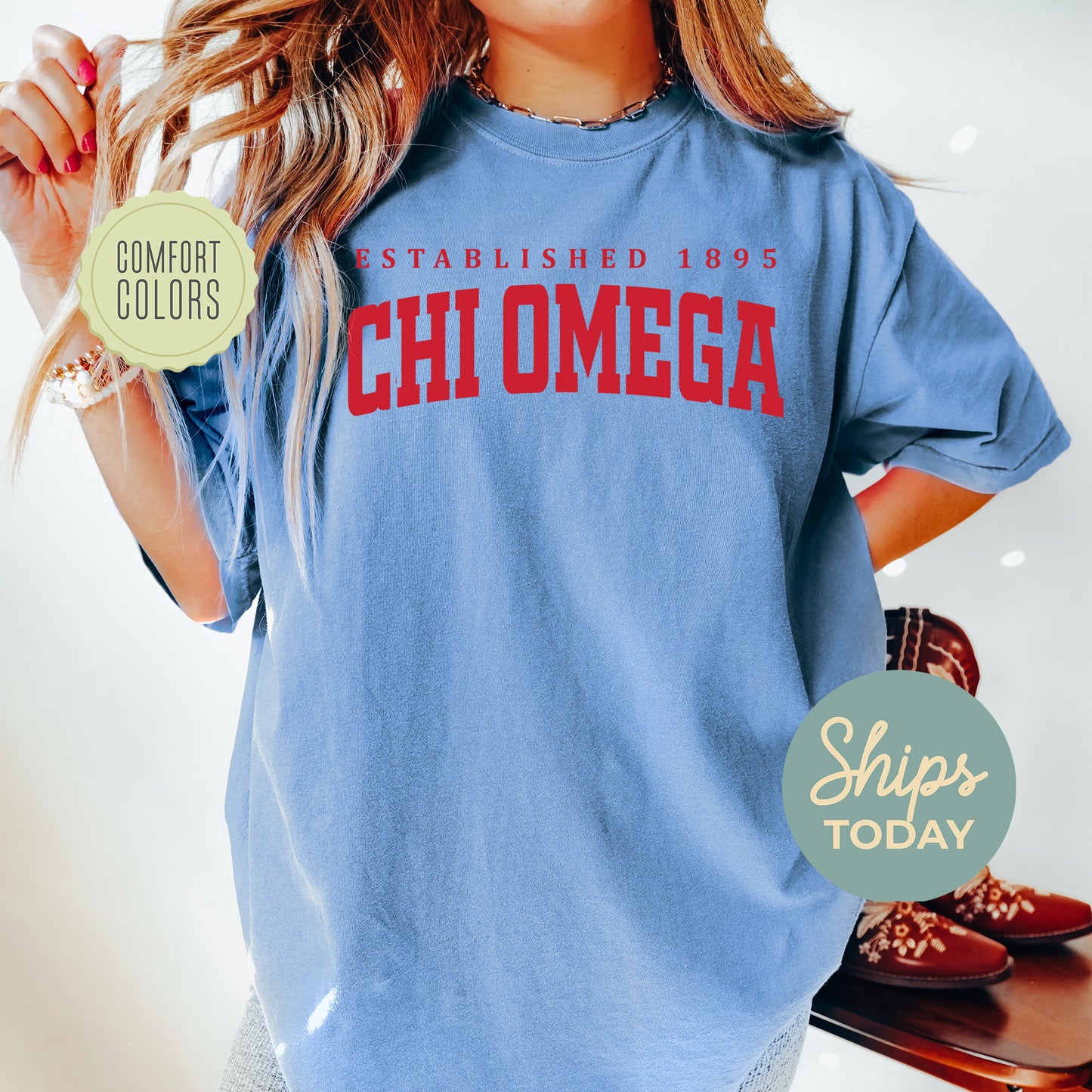 Chi Omega Bold Letters Comfort Colors Sorority T-shirt _ 35129g