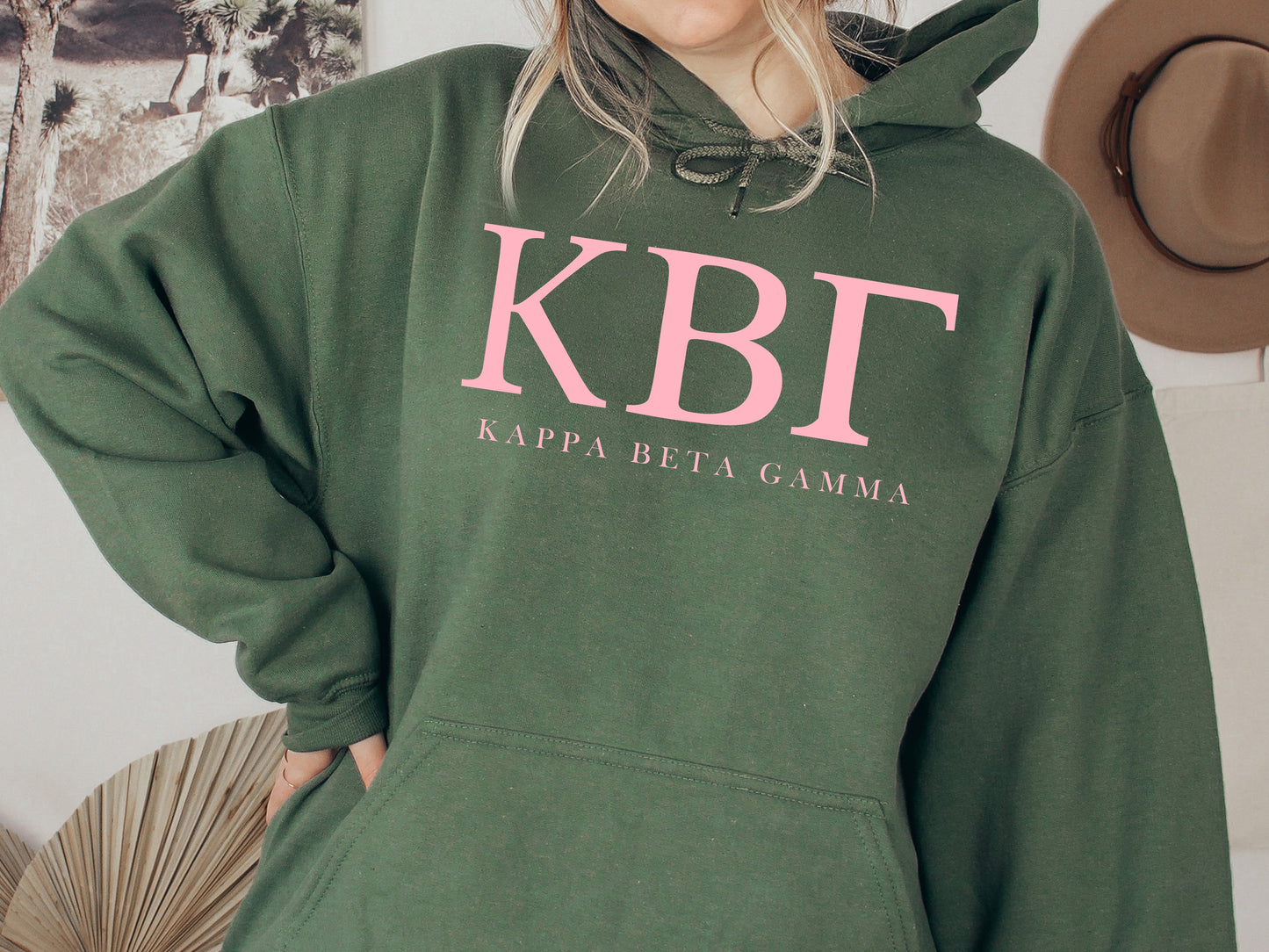 Kappa Beta Gamma Pink Letter Sorority Hoodie _ 3485g