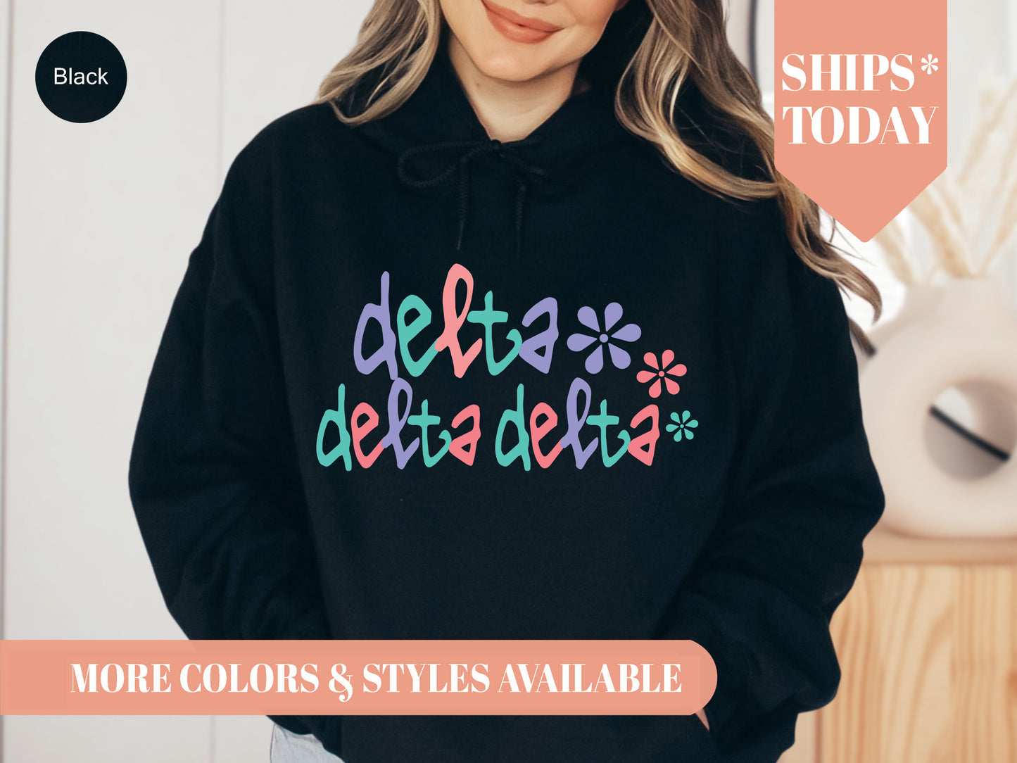 Delta Delta Delta Colorful Floral Sorority Hoodie _ 2613g