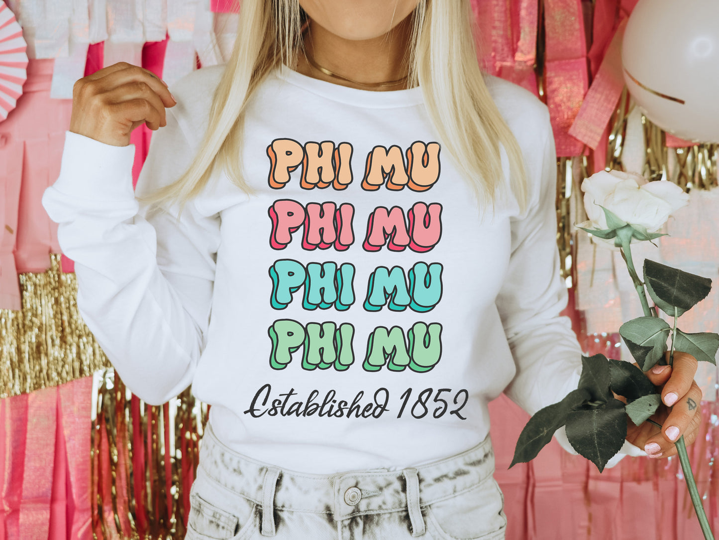 Phi Mu Lucy Sorority Long Sleeve T-shirt _ 276g
