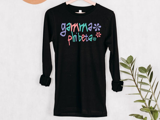 Gamma Phi Beta Colorful Floral Sorority Long Sleeve T-shirt _ 2617g
