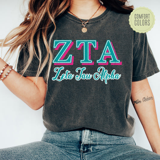 Zeta Tau Alpha Greek Colors Comfort Colors Sorority T-shirt _ 36094g