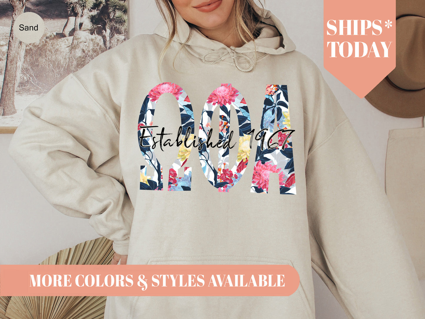 Omega Phi Alpha Floral Block Sorority Hoodie _ 3517g