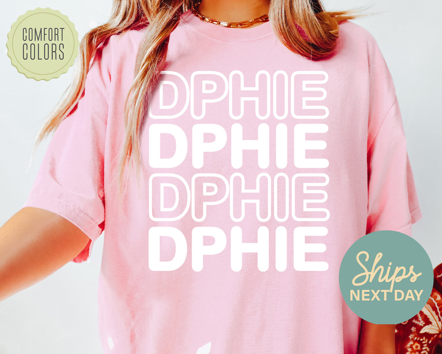 Delta Phi Epsilon Bold Bubble Letter Comfort Colors Sorority T-shirt _ 2224g