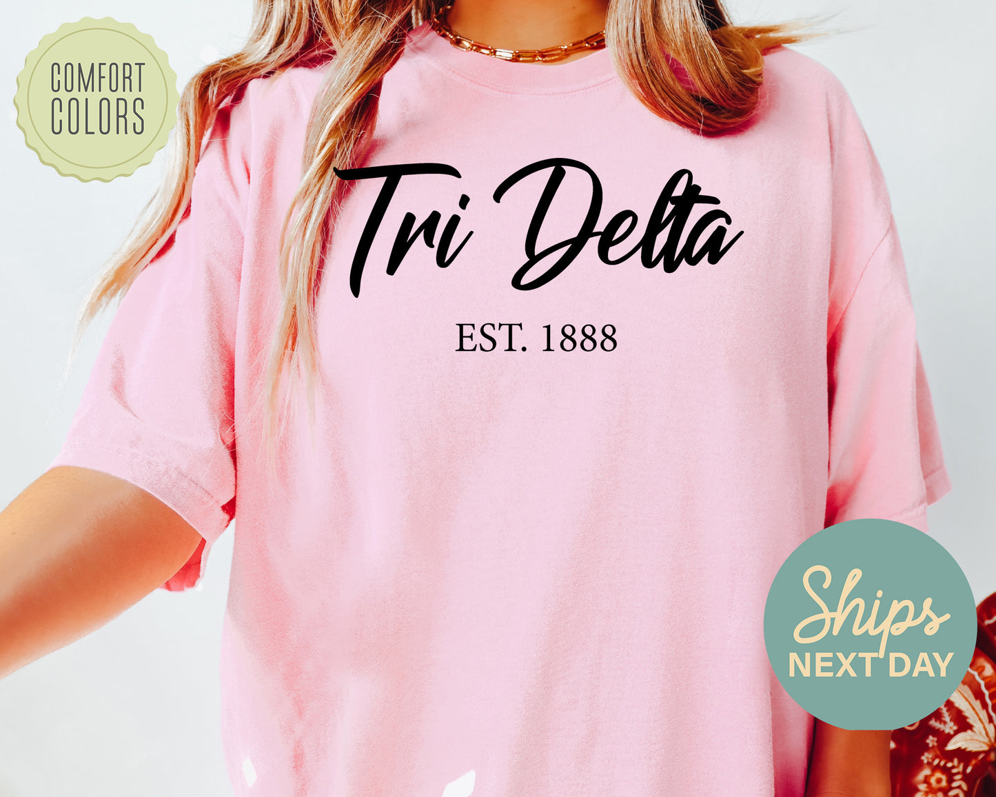 Delta Delta Delta Black Flowy Comfort Colors Sorority T-shirt _ 87g