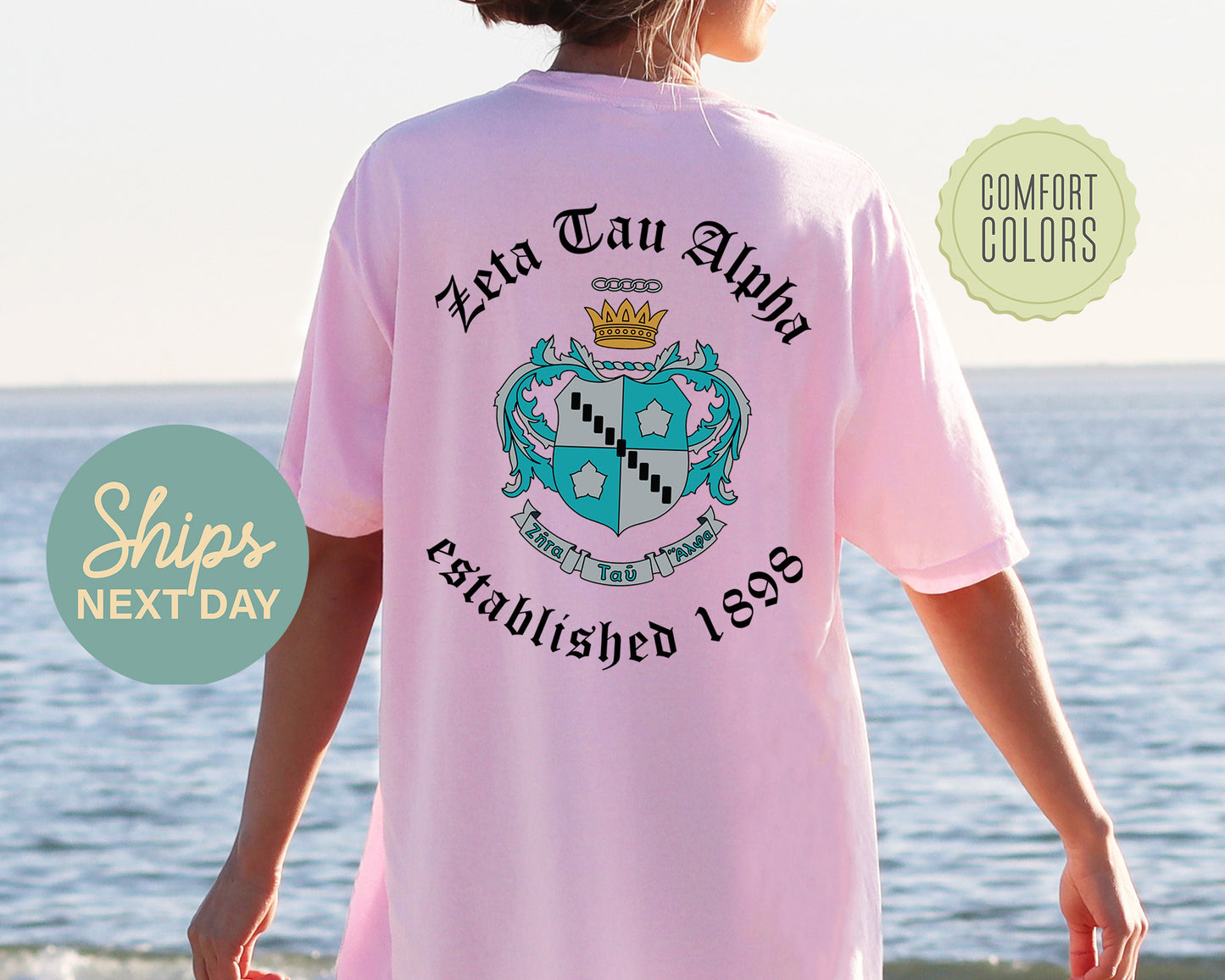 Zeta Tau Alpha Old English Crest Comfort Colors Sorority T-shirt _ 32945g