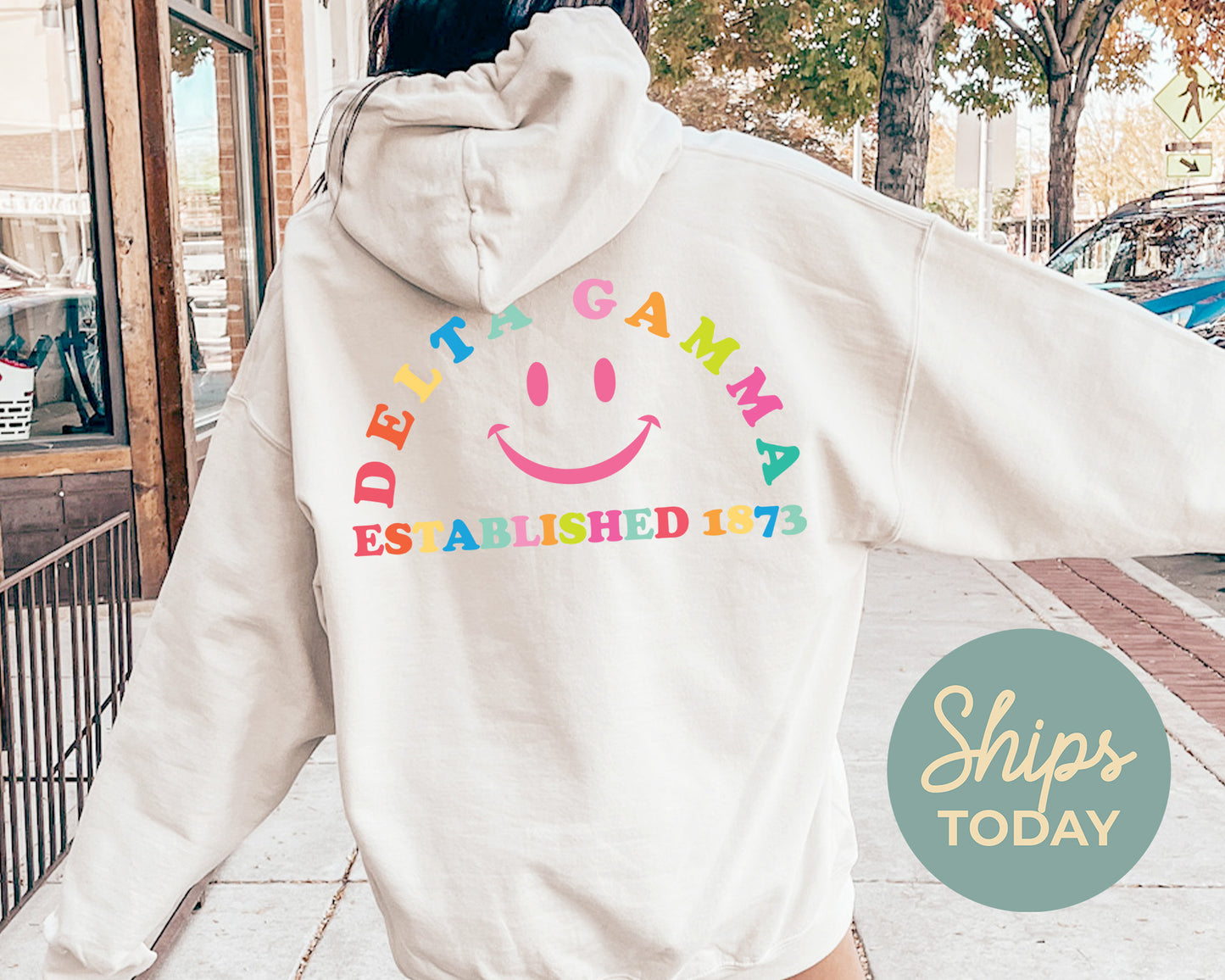 Delta Gamma Gleaming Smiley Face Sorority Hoodie _ 33061g