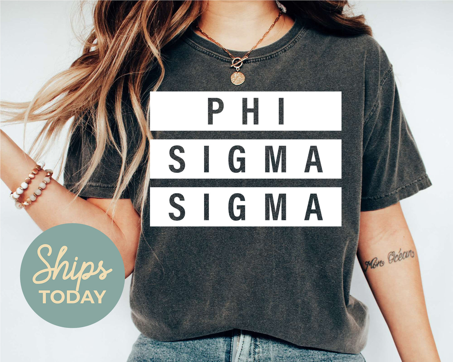 Phi Sigma Sigma Faded White Box Sorority T-shirt _ 3352g