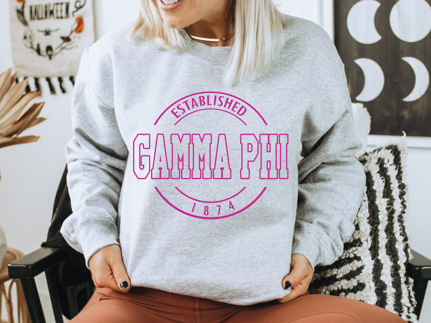 Gamma Phi Beta Pink Stamp Sorority Sweatshirt _ 65g