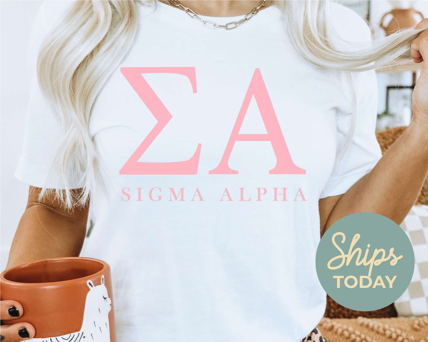 Sigma Alpha Pink Letter Sorority T-shirt _ 3491g