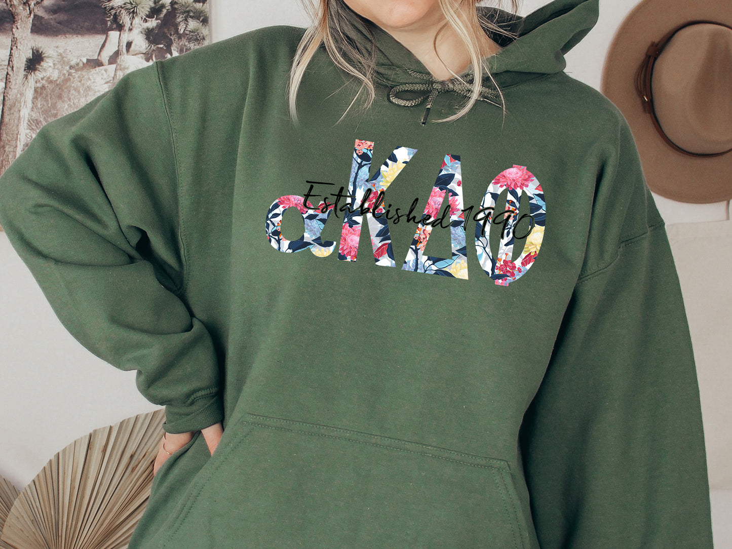 Alpha Kappa Delta Phi Floral Block Sorority Hoodie _ 3511g