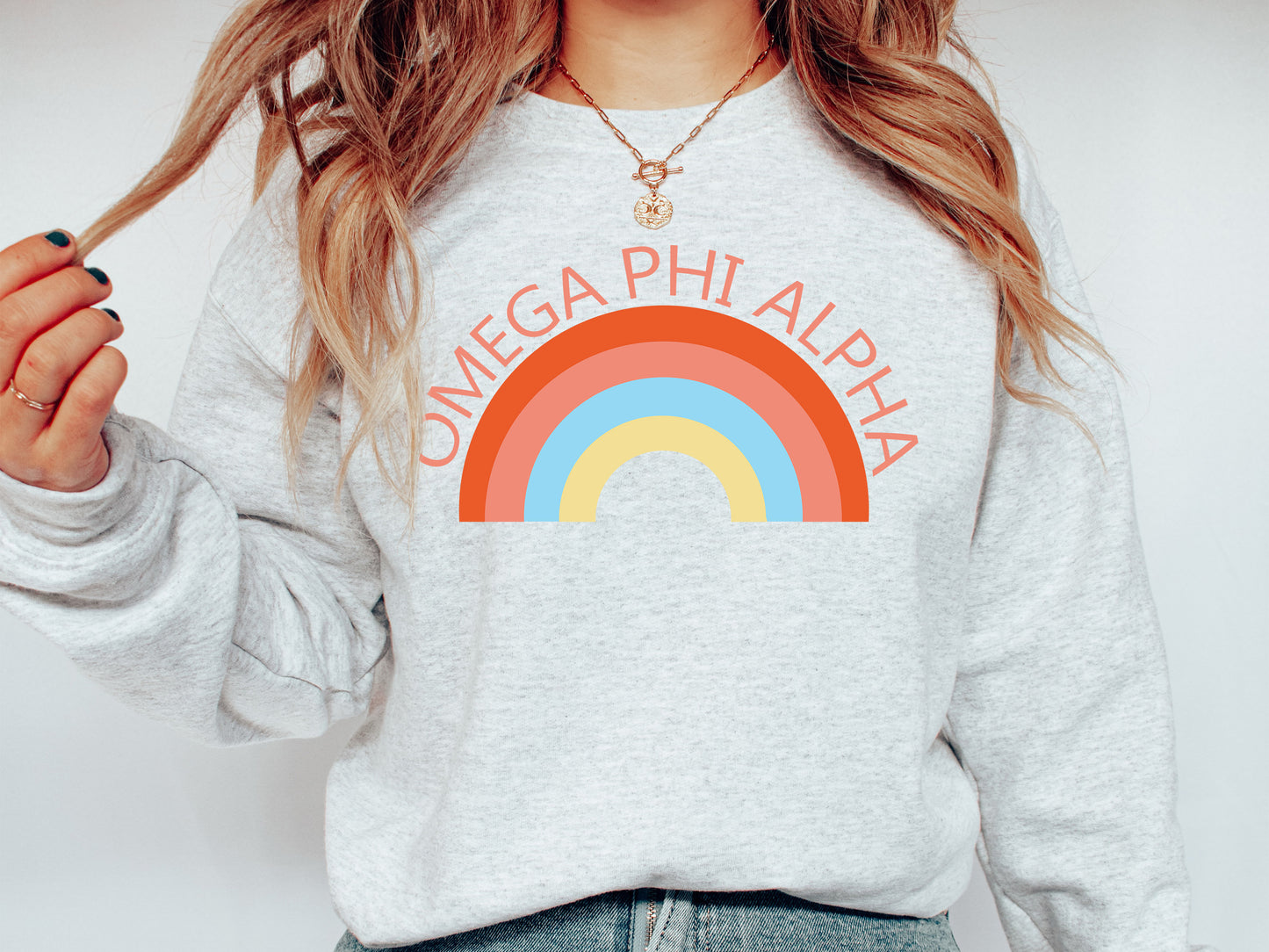 Omega Phi Alpha Colorful Rainbow Sorority Sweatshirt _ 3461g