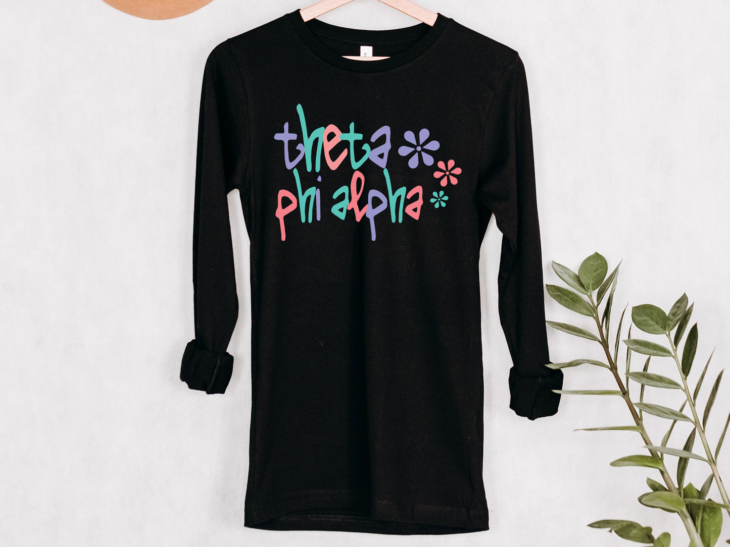 Theta Phi Alpha Colorful Floral Sorority Long Sleeve T-shirt _ 2627g